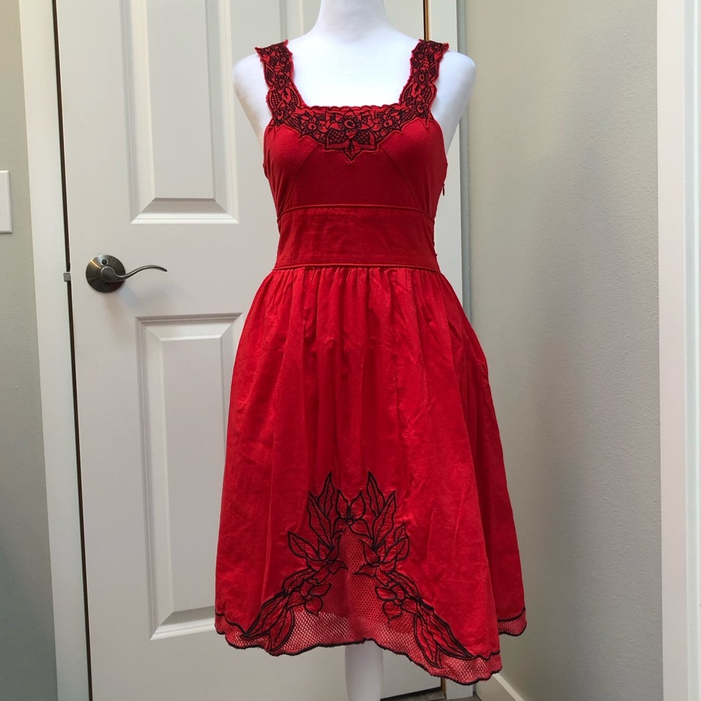 FREE PEOPLE SLEEVELESS EMBROIDERED DRESS RED 4